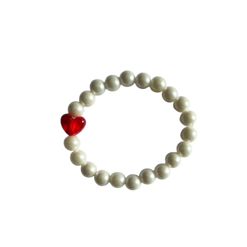 3 FOR $20 HANDCRAFTED Faux Pearl Red Heart Beaded Bracelet